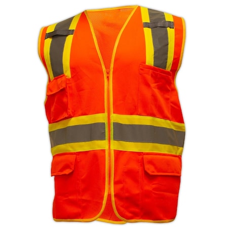 SVSUR6 ANSI Type R Class 2 Orange TwoTone HiVis Surveyors Vest, LXL